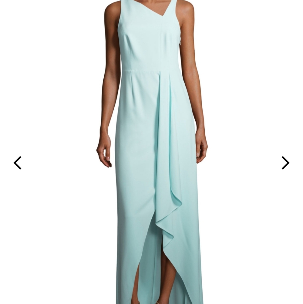 Harlston Heritage Sleeveless Assymetric -Neck Evening Gown w/Flowy Drape size 8
